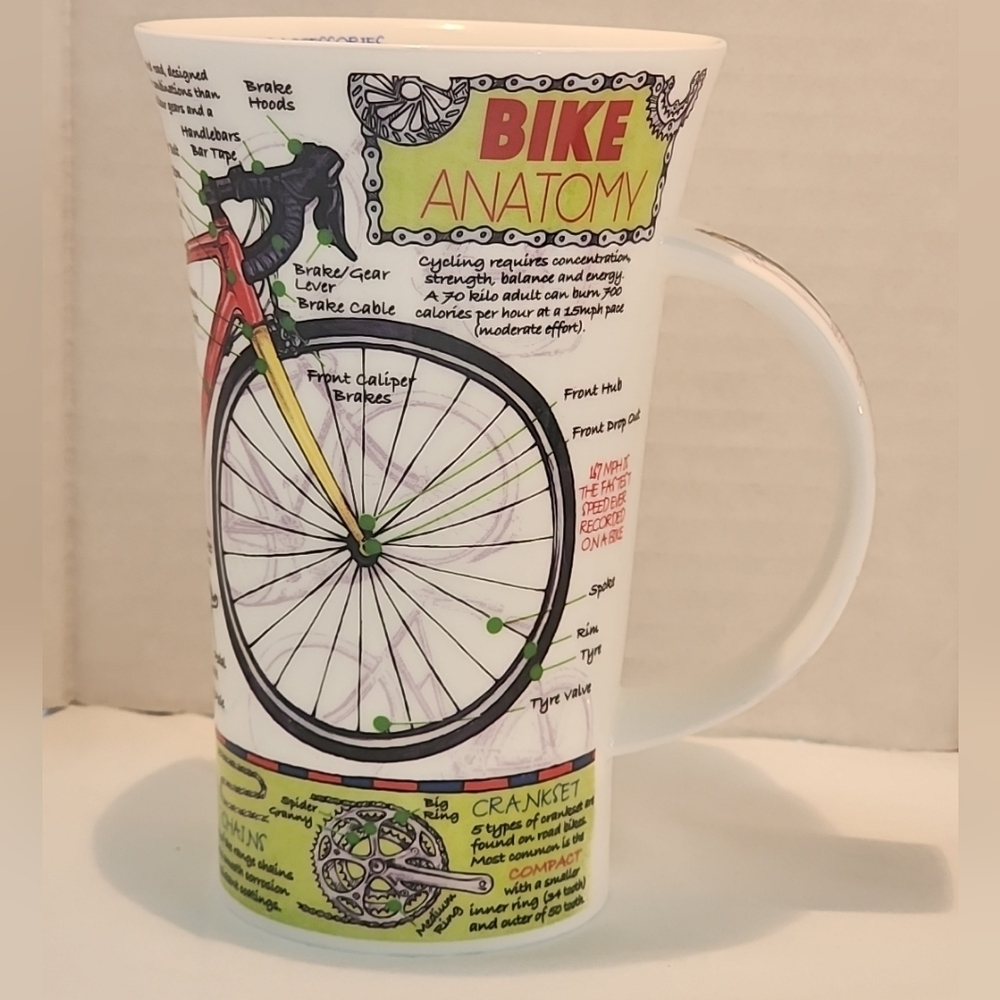 Dunoon Glencoe Bike Anatomy Large Coffee Mug Caroline Dadde England 20oz Bicycle